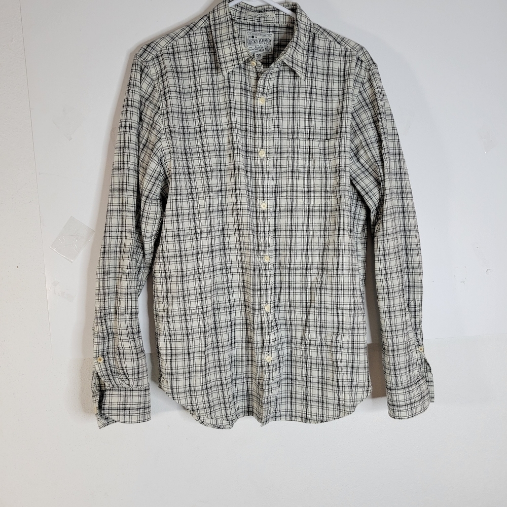 Mens Lucky Brand Classic Fit Long Sleeve Button Front Plaid Size Med